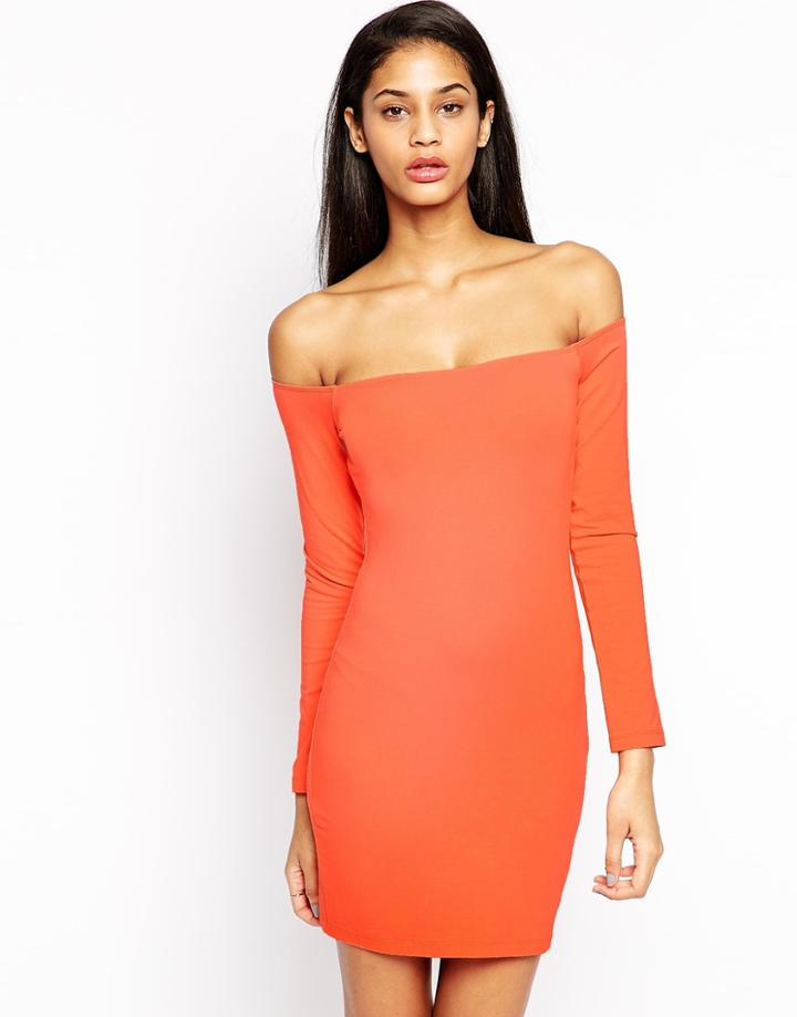 Asos Long Sleeve Mini Bardot Body-conscious Dress - Black $36.00