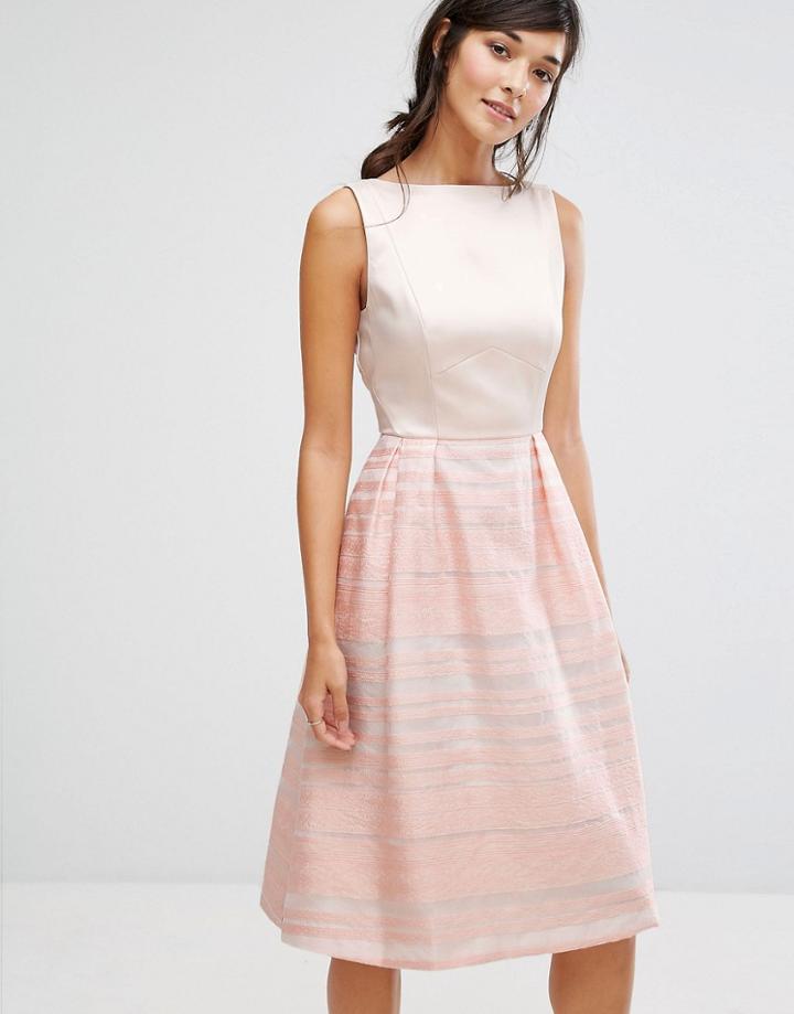 Oasis Organza Stripe Midi Skater Dress - Pink