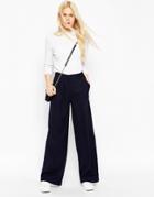 Asos Wide Leg Pant In Wool Touch - Navy
