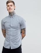 Farah Moraes Slim Fit Short Sleeve Gingham Shirt In Navy - Navy