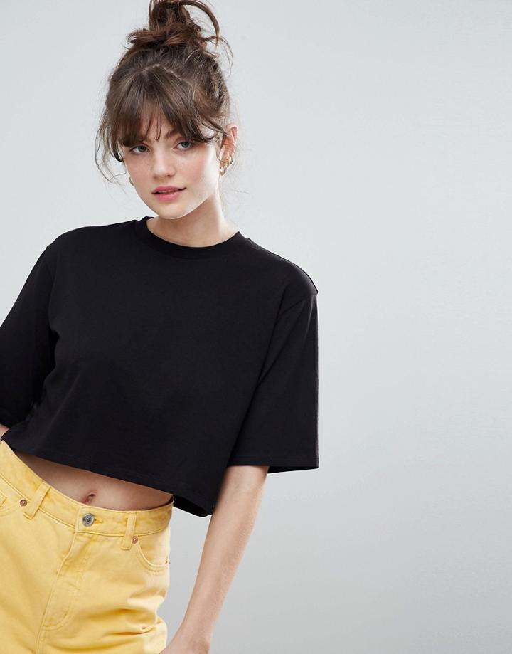 Monki Cropped Classic T-shirt - Black