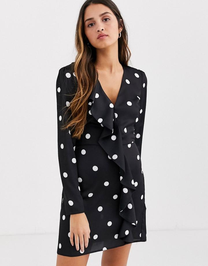 Nobody's Child Wrap Dress With Ruffle Front In Polka Dot-multi