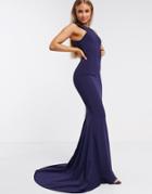 Club L London Cut Away Fishtail Maxi Dress In Navy