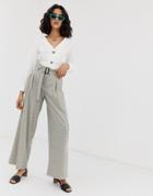 River Island High Waisted Wide Leg Pants In Check-multi