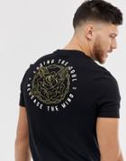 Asos Design Skinny T-shirt With Gold Foil Line Drawn Back Rose Print-black