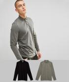 Asos Long Sleeve Polo In Jersey 2 Pack Save - Multi