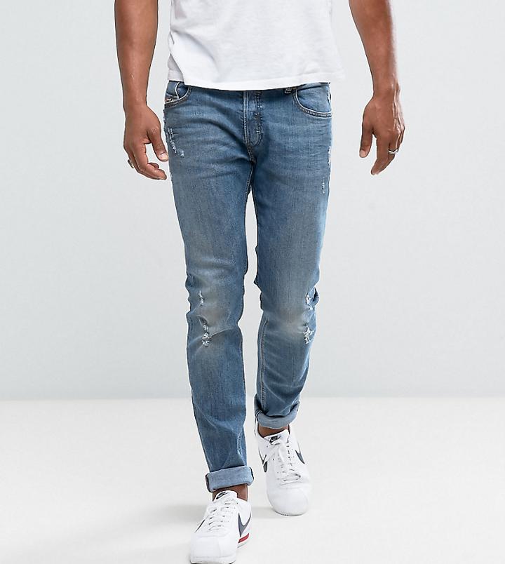 Diesel Sleenker Skinny Jean 84kj Light Wash Abraisions - Blue