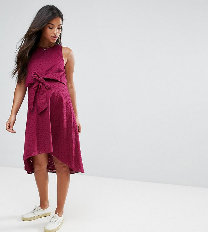 Asos Maternity Nursing Knot Front Dress In Broderie Anglaise - Red