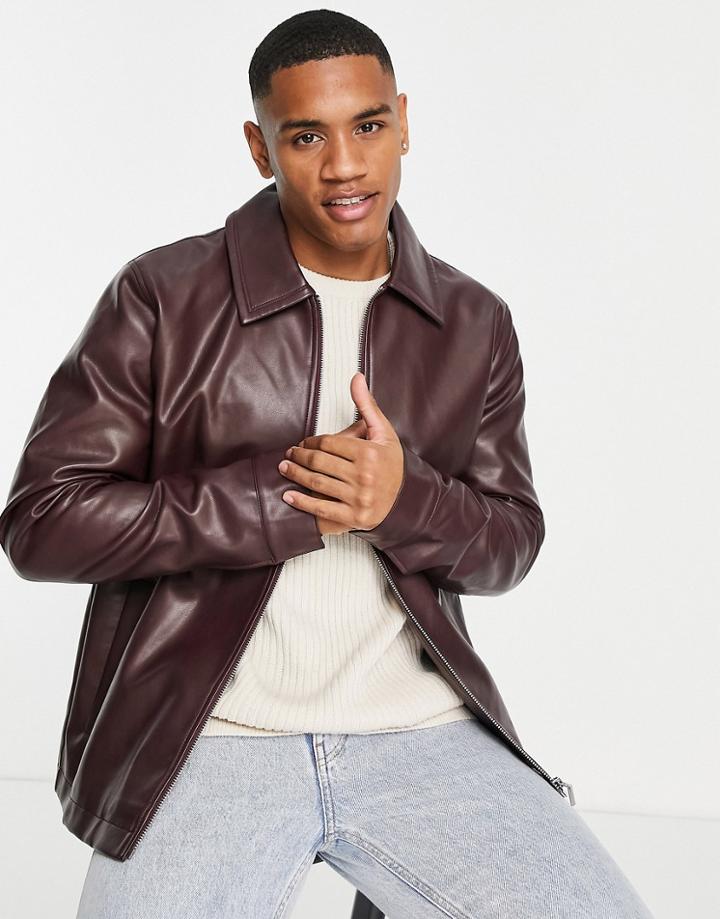 Urbancode Faux Leather Coach Jacket In Burgundy-red