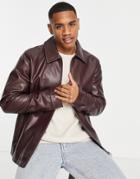 Urbancode Faux Leather Coach Jacket In Burgundy-red