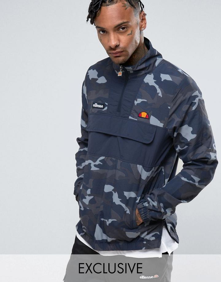 Ellesse Overhead Jacket In Navy Camo Print - Navy