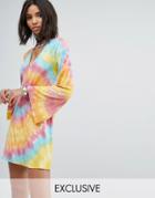 Rokoko Swing Dress With Wide Sleeves And Choker Neck In Tie-dye - Multi