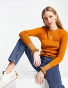 Selected Femme Knitted Sweater With Glitter Frill Sleeves In Orange