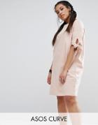 Asos Curve T-shirt Dress With Bow Sleeve - Pink