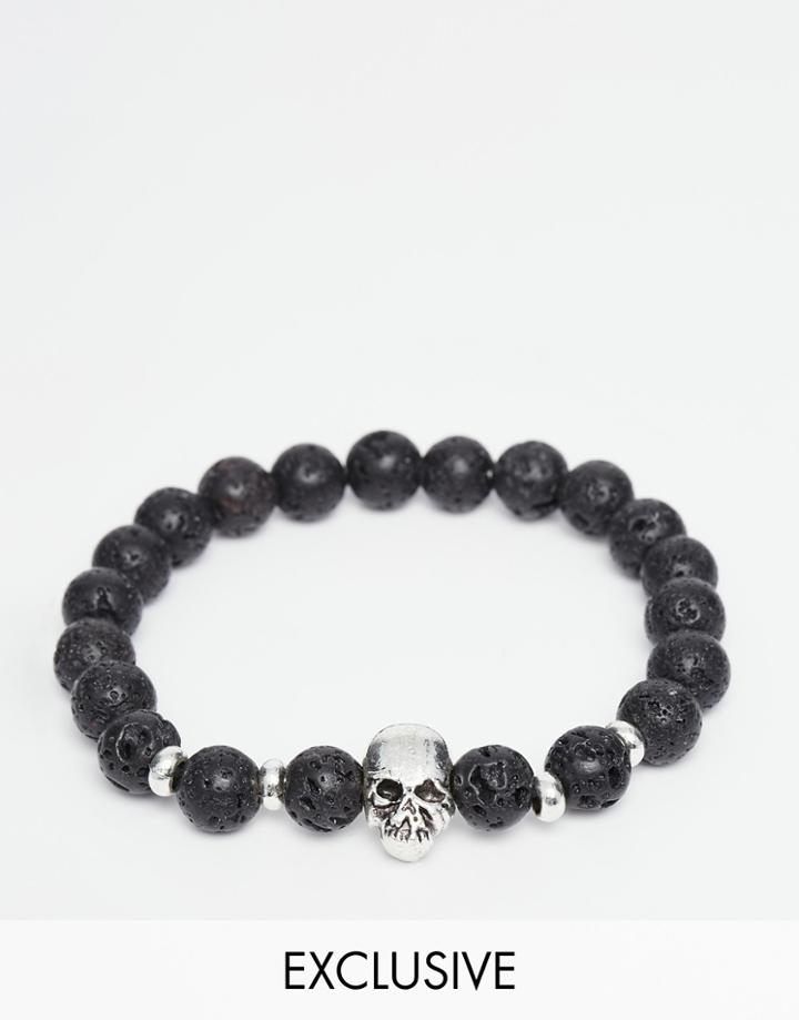 Reclaimed Vintage Beaded Bracelet With Skull - Black