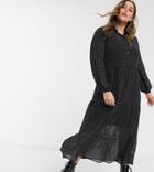 New Look Curve Tiered Shirt Dress In Black Polka Dot