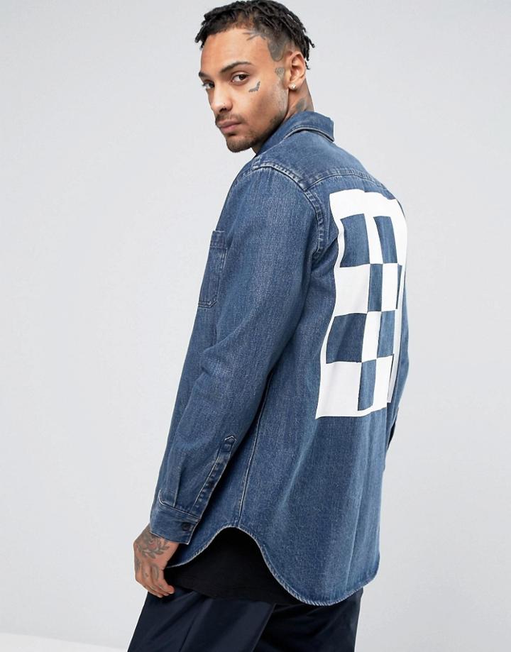 Asos Regular Fit Denim Shirt With Placement Back Print - Blue