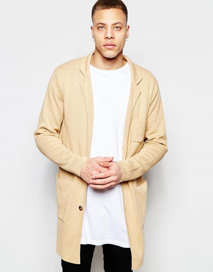 Asos Knitted Overcoat In Camel - Camel