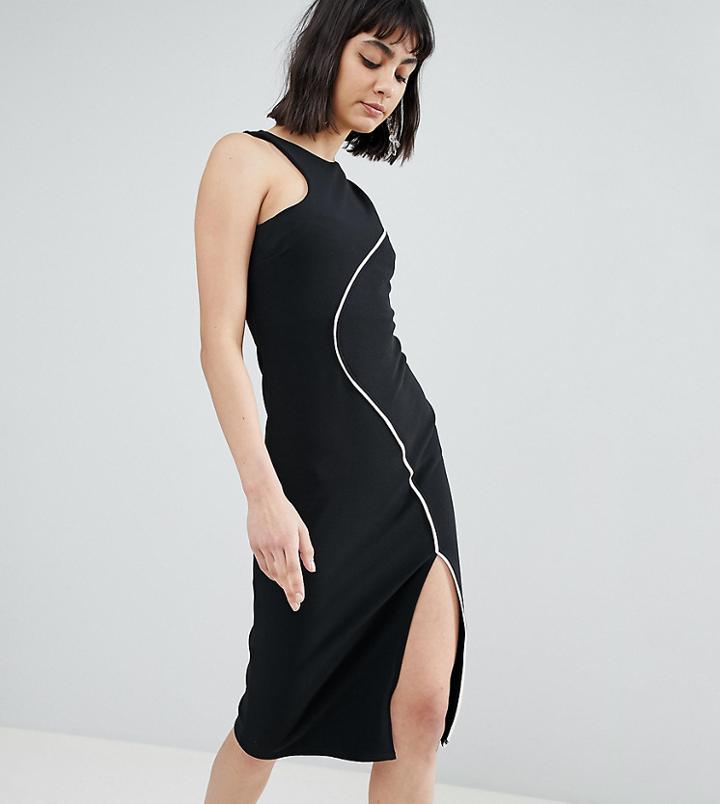 River Island Contrast Piping Bodycon Midi Dress - Black