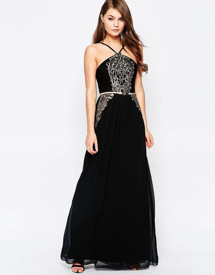 Little Mistress Applique Maxi Dress - Black