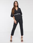 Closet Printed Slim Leg Jumpsuit-black