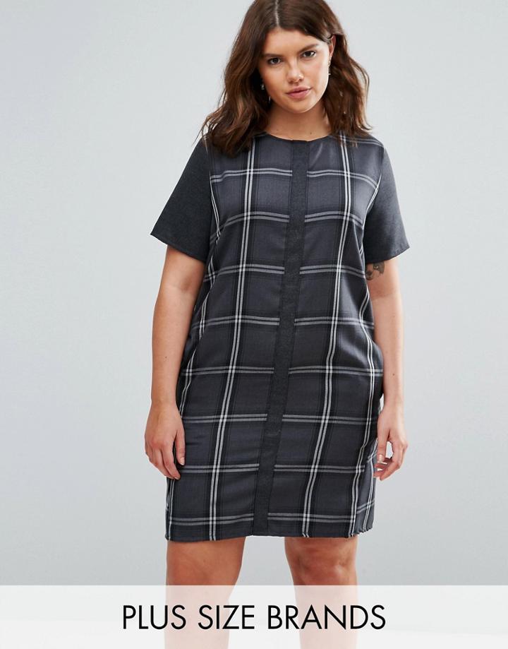 Elvi Plus Checked Dress - Gray