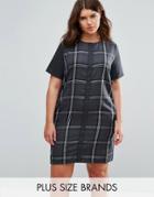 Elvi Plus Checked Dress - Gray