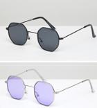 7x 2 Pack Hexagon Aviator Sunglasses - Multi