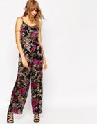 Asos Jumpsuit In Floral Devore With Lace Insert - Multi