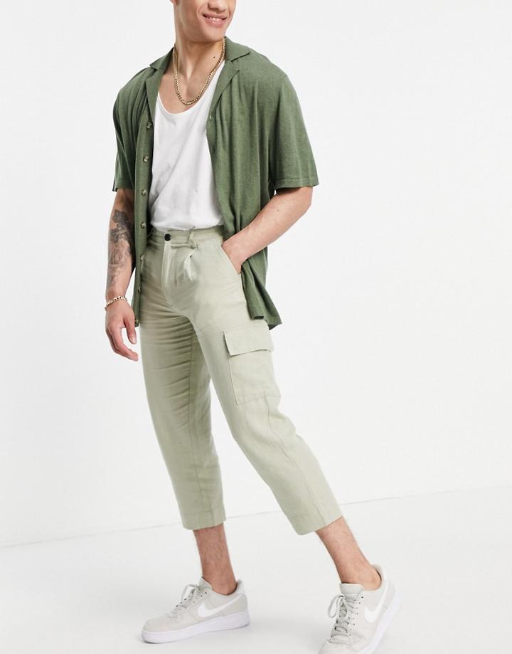 Asos Design Tapered Pants In Light Green - Part Of A Set-grey