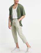 Asos Design Tapered Pants In Light Green - Part Of A Set-grey