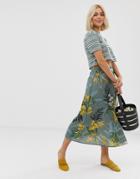 Qed London Midi Skirt In Floral Print - Multi