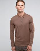 Selected Homme Merino Long Sleeve Knitted Polo - Beige
