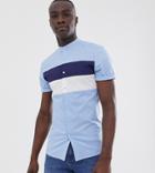Asos Design Tall Skinny Fit Cut & Sew Shirt With Grandad Collar In Blue - Blue