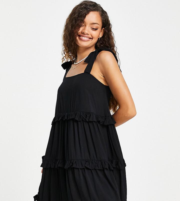 New Look Petite Tiered Frill Mini Dress In Black