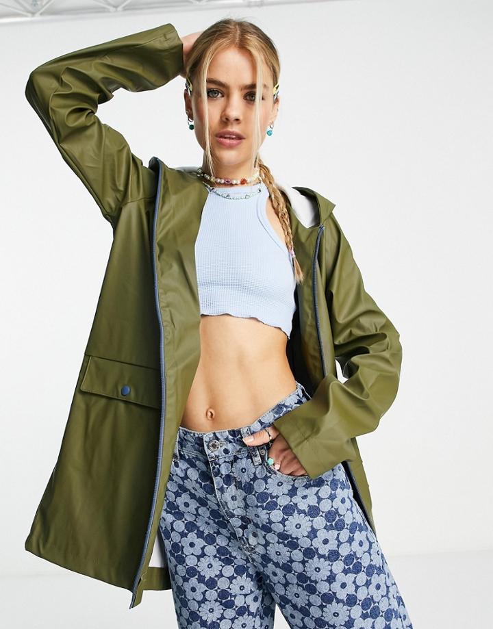 Noisy May Contrast Detail Raincoat In Olive-green