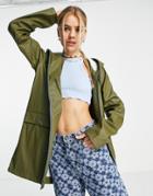Noisy May Contrast Detail Raincoat In Olive-green