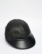 Asos Staw Cap In Black With Faux Leather Peak - Black