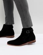 Asos Chelsea Boots In Black Suede With Strap Detail And Natural Sole - Black