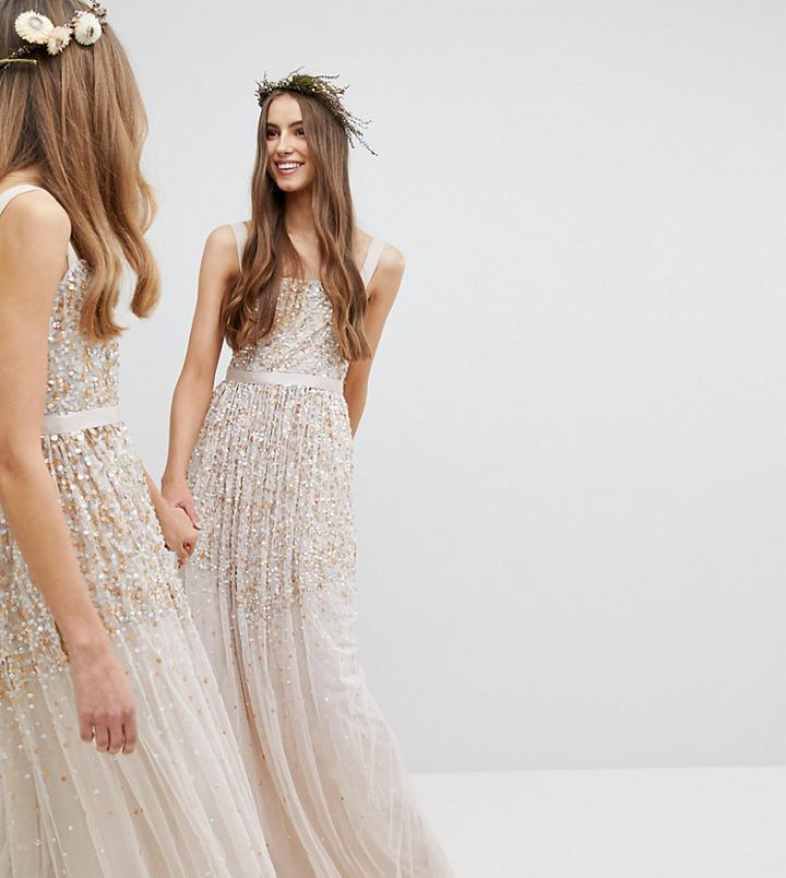 Amelia Rose Tall Embellished Ombre Sequin Cami Strap Maxi Dress - Brown