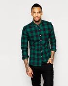 Asos Skinny Shirt In Khaki Buffalo Plaid With Long Sleeves - Khaki