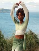 4th & Reckless X Amaka Hamelijnck Rio Ombre Sheer Knit Wrap Top In Green - Part Of A Set