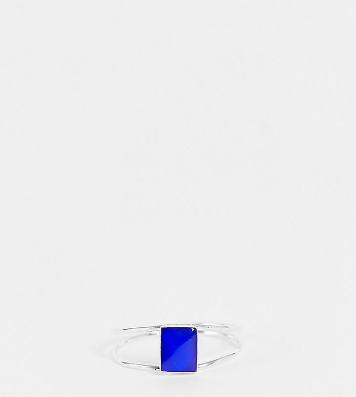 Kingsley Ryan Curve Double Band Ring With Blue Stone In Sterling Silver