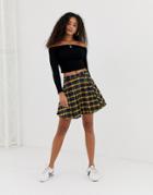 Daisy Street Mini Skirt In Pleated Check - Black