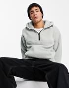 New Look Borg Zip Neck Hoodie In Light Green
