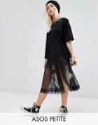 Asos Petite Sheer Tulle Midi Skirt With Badging - Black