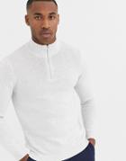 Asos Design Midweight Cotton Half Zip Sweater In White Twist-gray
