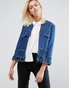 Helene Berman Raw Edge Ruffle Jacket - Blue