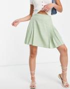 Lola May Pleated Tennis Mini Skirt In Green Check