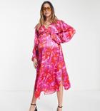 Topshop Maternity Retro Peplum Frill Midi Dress In Pink